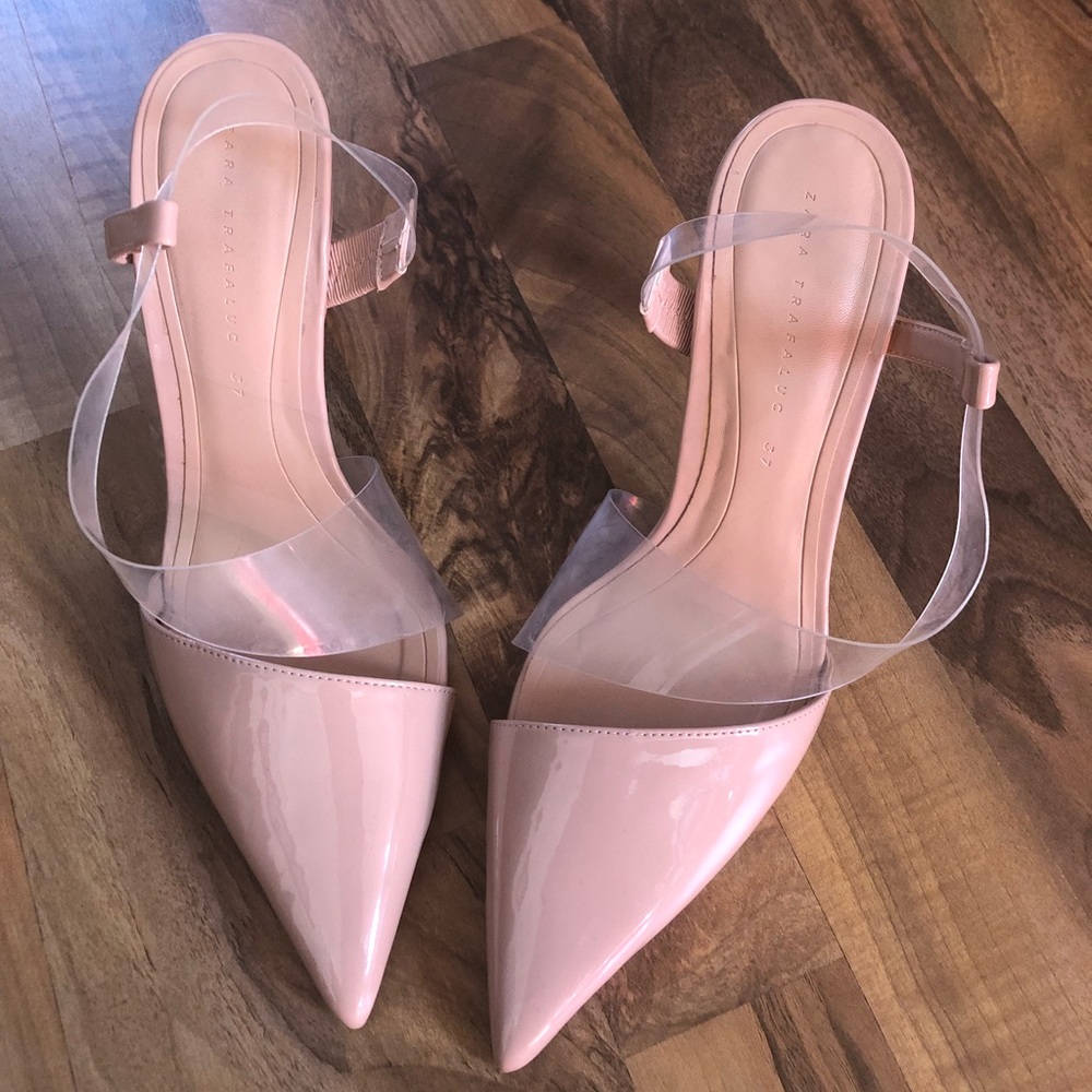 Zara Nude and Clear Open Back Pumps